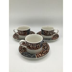 Fossil 8833 Stoneware Designed By Sue Zipkin Cup & Saucer Set Of 3